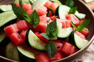 Watermelon and Cucumber Salad with Mint Dressing