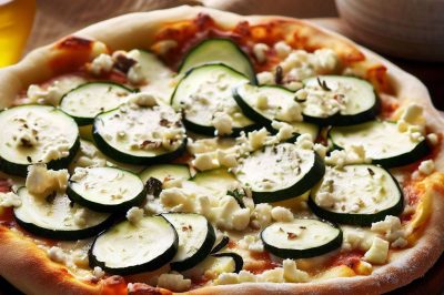 Zucchini and Feta Pizza with White Sauce