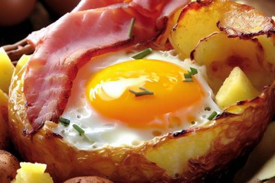 Baked Egg in a Nest of Potatoes and Ham