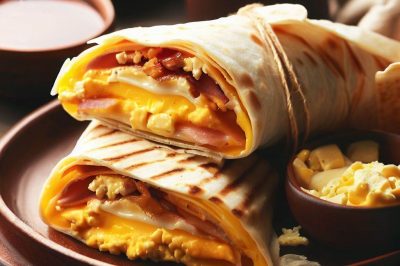 Delicious Breakfast Wrap with Eggs, Cheese, and Bacon