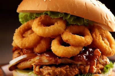 Delicious Chicken and Onion Ring Sandwich