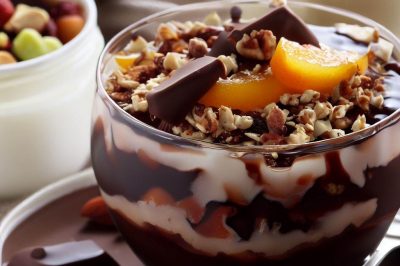 Delicious Chocolate, Fruit Compote, and Mixed Nuts Yogurt