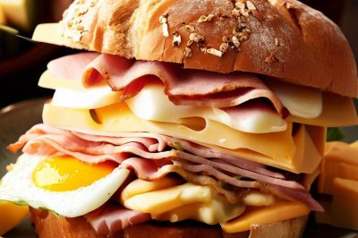 Delicious Ham and Egg Breakfast Sandwich with Cheese