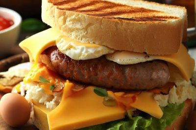 Delicious Sausage and Egg Breakfast Sandwich with Cheese