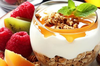 Greek Yogurt and Honey with Granola and Fresh Fruit