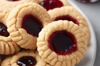 Low Sugar or Sugar Free Peanut Butter and Jelly Thumbprint Cookies