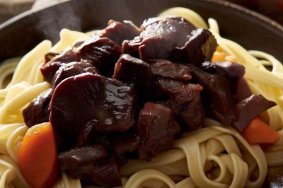 Oil-Free Beef Bourguignon with Egg Noodles