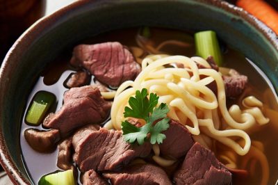 Oil-Free Beef and Noodle Soup