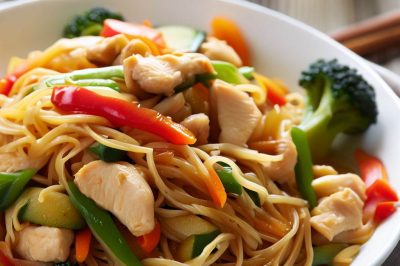 Oil-Free Chicken and Vegetable Stir Fry Noodles