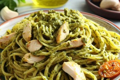 Oil-Free Pesto Pasta with Chicken