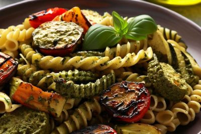 Oil-Free Pesto Pasta with Grilled Vegetables
