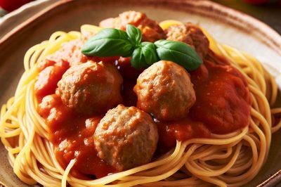 Oil-Free Spaghetti with Meatballs and Tomato Sauce