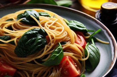 Oil-Free Spaghetti with Spinach and Tomato