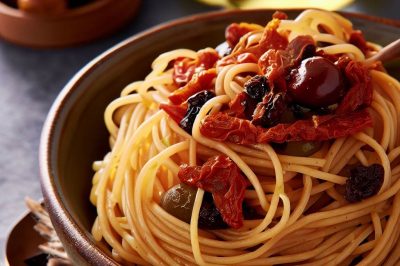 Oil-Free Spaghetti with Sun-Dried Tomatoes and Olives