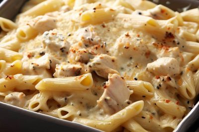 One-Serving Chicken Alfredo Pasta Bake
