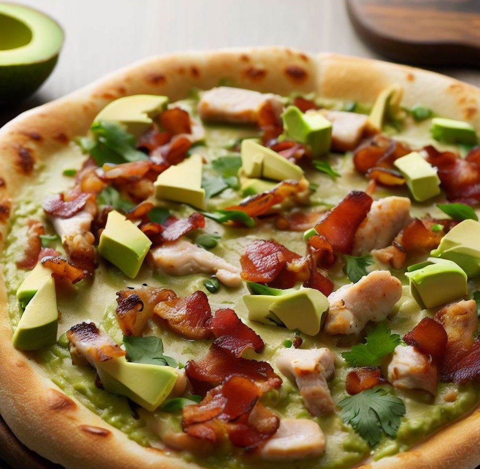 One Serving Chicken, Bacon, and Avocado Pizza with Cilantro Lime Sauce