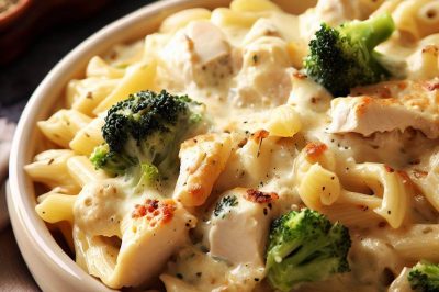 One-Serving Chicken and Broccoli Alfredo Pasta Bake