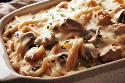 One-Serving Chicken and Mushroom Alfredo Casserole