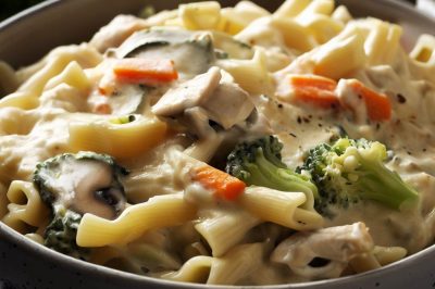 One-Serving Chicken and Vegetable Alfredo Casserole