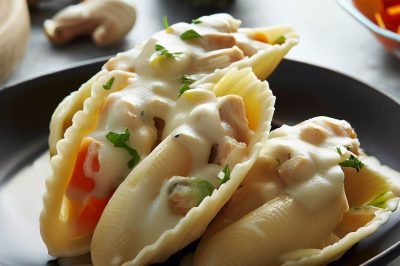 One Serving Chicken and Vegetable Alfredo Stuffed Shells