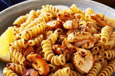 One Serving Oil-Free Cajun Chicken Pasta