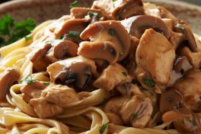 One Serving Oil-Free Chicken Marsala Pasta