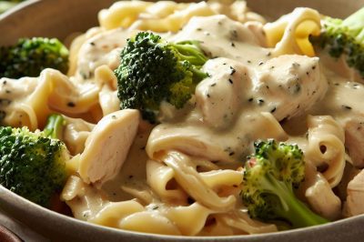 One Serving Oil-Free Chicken and Broccoli Alfredo
