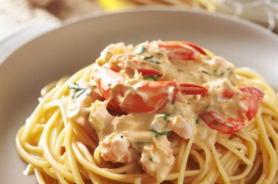 One Serving Oil-Free Linguine with Crab Sauce