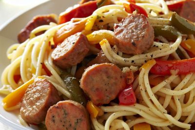 One Serving Oil-Free Sausage and Peppers Pasta