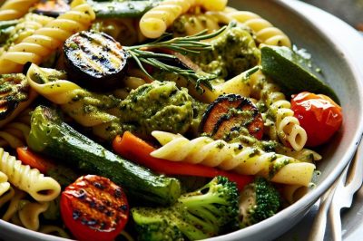 One-Serving Pesto Pasta with Grilled Vegetables