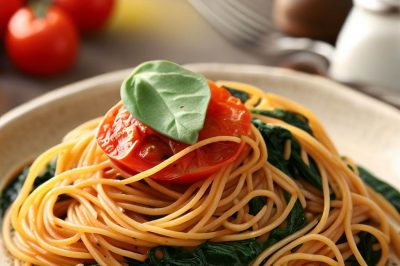One-Serving Spaghetti with Spinach and Tomato