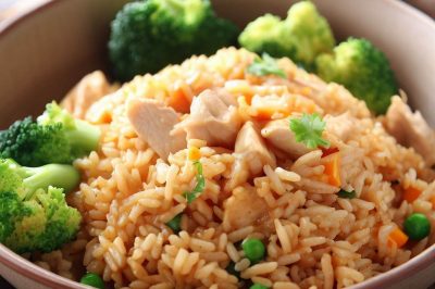 One-Serving Stir-Fried Rice with Chicken and Broccoli
