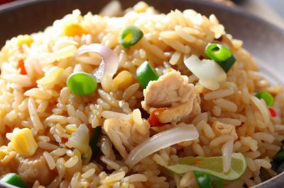 One-Serving Stir-Fried Rice with Chicken and Onions