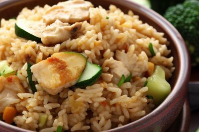 One-Serving Stir-Fried Rice with Chicken and Zucchini