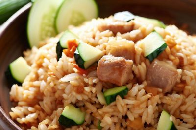 One-Serving Stir-Fried Rice with Pork and Zucchini