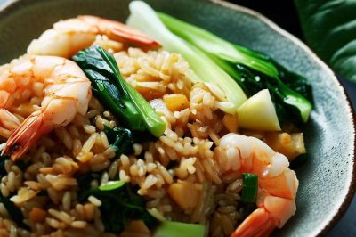 One-Serving Stir-Fried Rice with Shrimp and Bok Choy