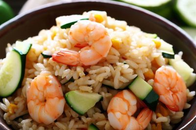 One-Serving Stir-Fried Rice with Shrimp and Zucchini