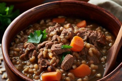 One-Serving Vegan Beef and Barley Soup