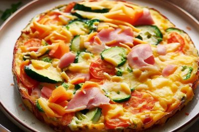 One-Serving Veggie Breakfast Frittata with Cheese and Ham