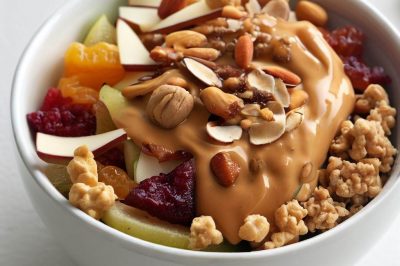 Peanut Butter, Fruit Compote, and Mixed Nuts Yogurt Bowl