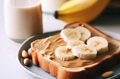 Peanut Butter and Banana Toast with Almond Milk