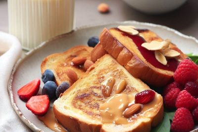 Peanut Butter and Jelly French Toast with Fresh Fruit and Almond Milk