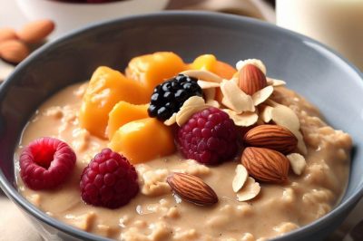 Peanut Butter and Jelly Oatmeal with Fresh Fruit and Almond Milk