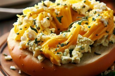 Scrambled Eggs with Cheese and Herbs on a Bagel