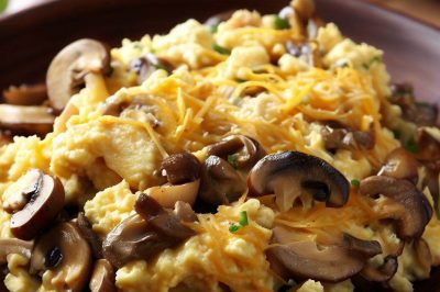 Scrambled Eggs with Mushrooms, Onions, and Cheese