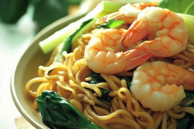 Stir-Fried Noodles with Shrimp and Bok Choy
