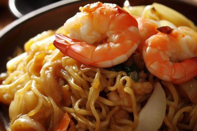 Stir-Fried Noodles with Shrimp and Onions