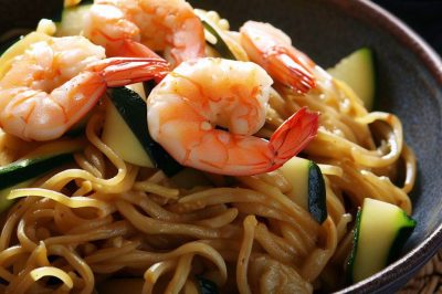 Stir-Fried Noodles with Shrimp and Zucchini