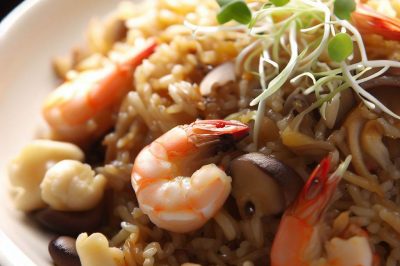 Stir-Fried Rice with Shrimp, Bean Sprouts and Mushrooms