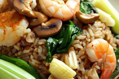 Stir-Fried Rice with Shrimp, Bok Choy and Mushrooms